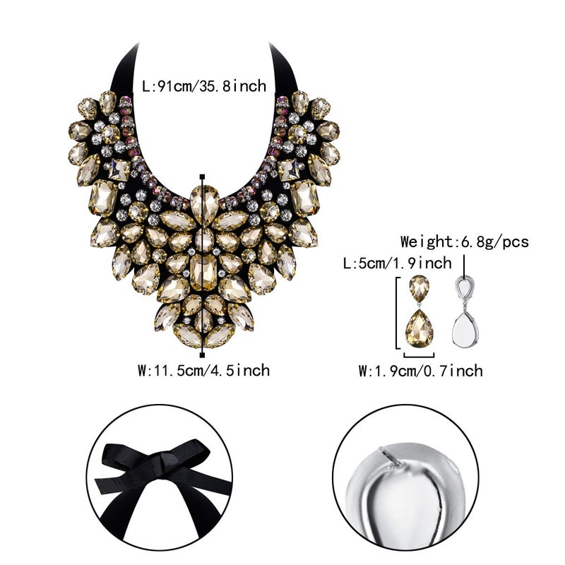 Flyonce Costume Jewelry for Women, Rhinestone Crystal Statement Necklace Earrings Set Brown - Image 5