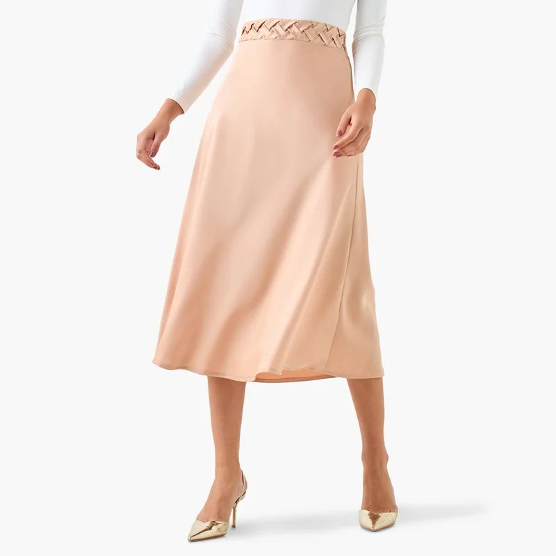 سبلاش فيڤ Satin Midi Skirt with Braided Waist Detail