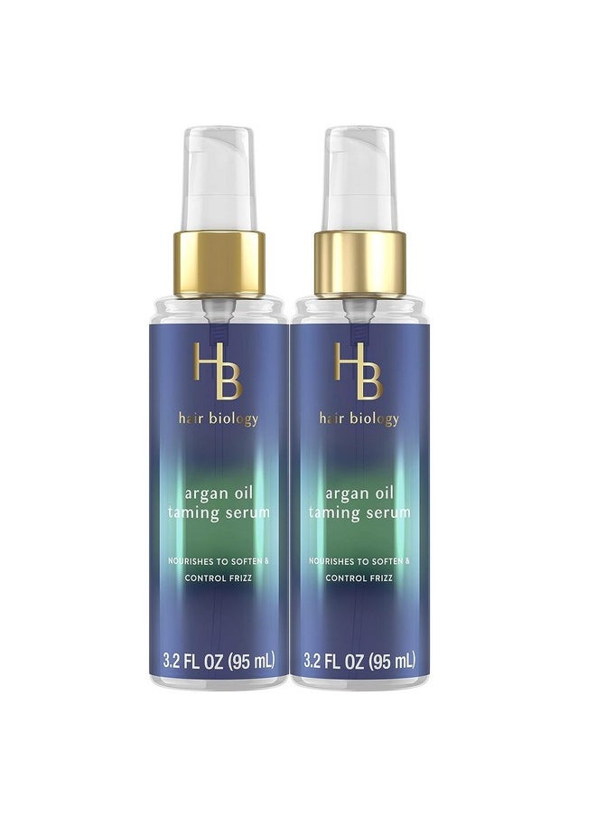 Hair Biology - Argan Oil Taming Serum, Twin Pack, 3.2 Fl Oz Each Hair Serum Nourishes To Soften & Control Frizz. Infused With Biotin Dry Hair Treatment, Safe For Color Treated Hair - Image 1