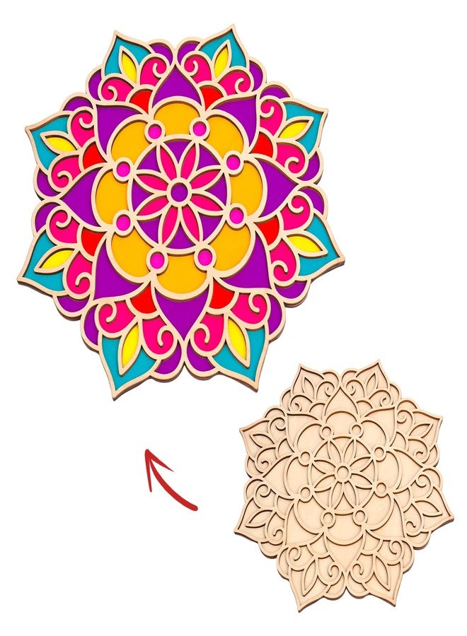 Bnesi Wooden DIY Floral Rangoli Mat Easy to Use or to Fill Rangoli Template Rangoli Decorative Boards for Indian Traditional Festival New Year Decor (Wood, Floral) - Image 1