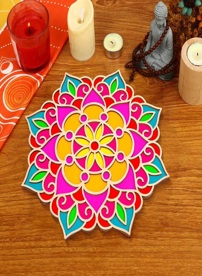 Bnesi Wooden DIY Floral Rangoli Mat Easy to Use or to Fill Rangoli Template Rangoli Decorative Boards for Indian Traditional Festival New Year Decor (Wood, Floral) - Image 5