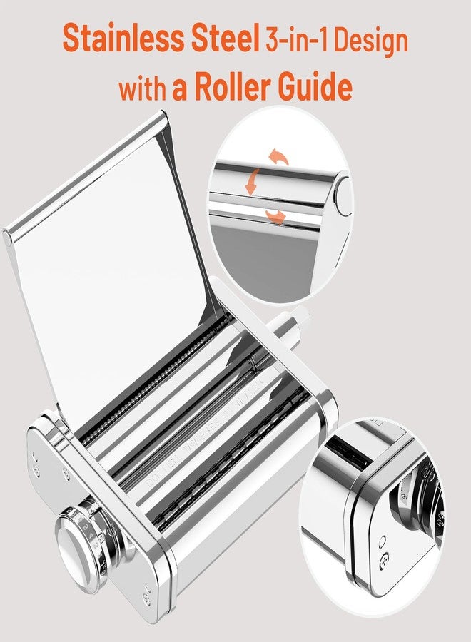 HOZODO 3-in-1 Pasta Attachment for KitchenAid Stand Mixer - Professional Stainless Steel Pasta Maker includes Roller, Spaghetti & Fettuccine Cutters, With Removable Baffle and Cleaning Brush by Hozodo - Image 2