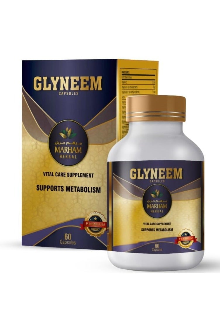 MARHAM HERBAL Glyneem Capsule: Natural Blend Vitality and Health Support Supplement | 60 Tablets (60 Tablets, Unflavoured) - Image 1