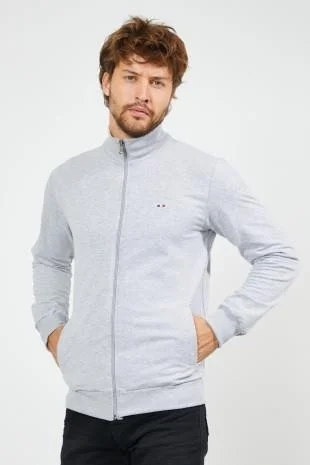 ميتاليك Men's Gray Long Sleeve Front Zipper Cardigan