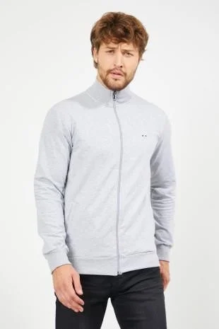 ميتاليك Men's Gray Long Sleeve Front Zipper Cardigan
