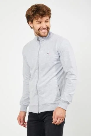 ميتاليك Men's Gray Long Sleeve Front Zipper Cardigan