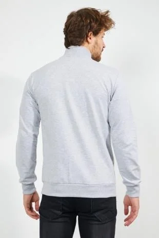 ميتاليك Men's Gray Long Sleeve Front Zipper Cardigan