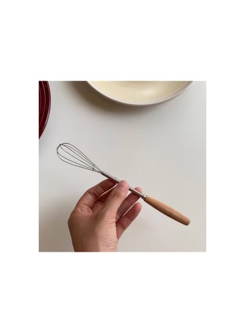 Stainless Steel Wire Egg Whisk with Wooden Handle for Blending Ingredients and Mixing Sauces