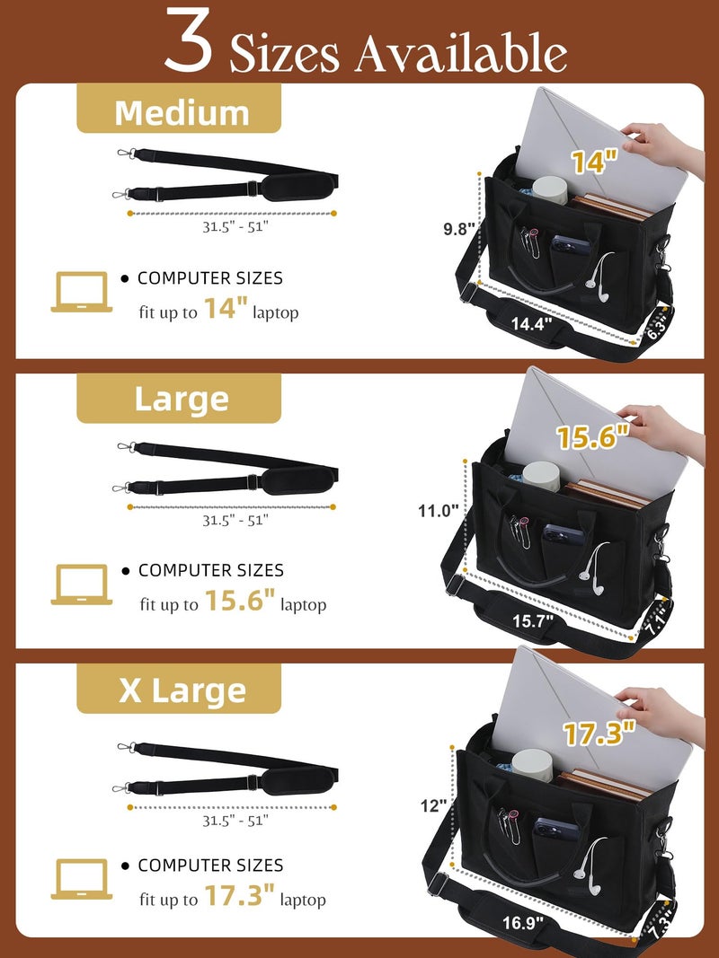 FIORETTO Canvas Tote Bag for Women with Zipper Closure & Individual Compartments for Work College for Teacher & Nurse XL - Image 3
