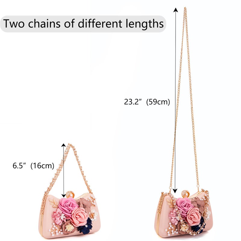 Milisente Clutch Purses For Women Unique Floral Pearl Evening Bag With Crystal Top Handle For Formal Wedding Dressy(F Pink) - Image 4