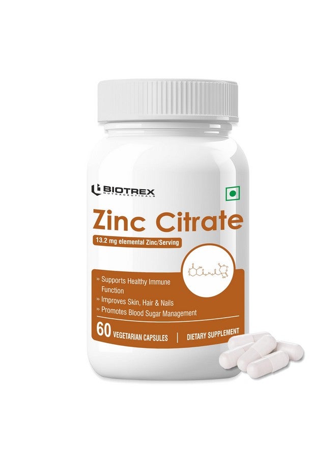 Biotrex Nutraceuticals Biotrex Nutraceuticals Zinc Citrate Supplement - 60 Veg Capsules, Healthy Immunity, Supports Skin, Hair & Nails Health - Image 1