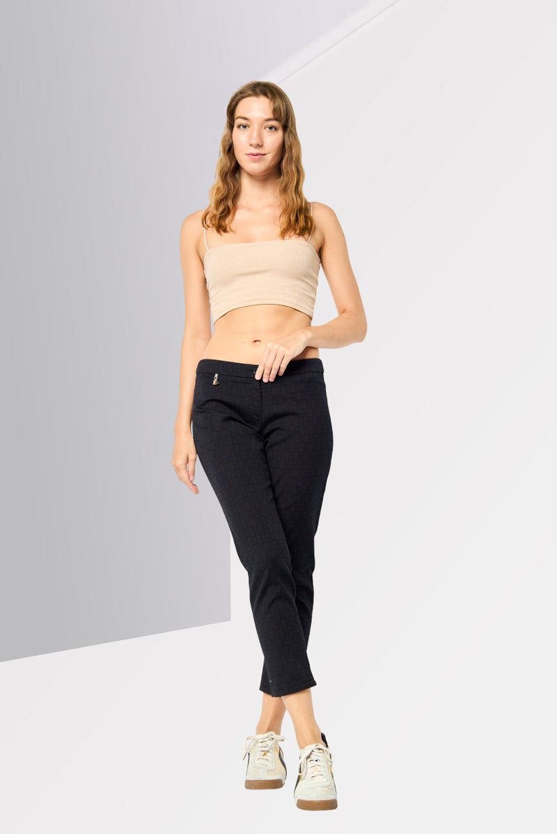 Harmont & Blaine Women Regular Fit Art Deco Pattern Cropped Pants, Black  - Image 2