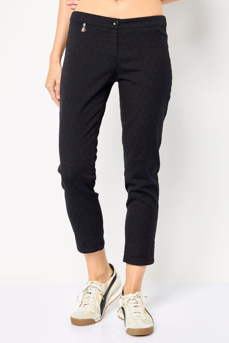 Harmont & Blaine Women Regular Fit Art Deco Pattern Cropped Pants, Black  - Image 1