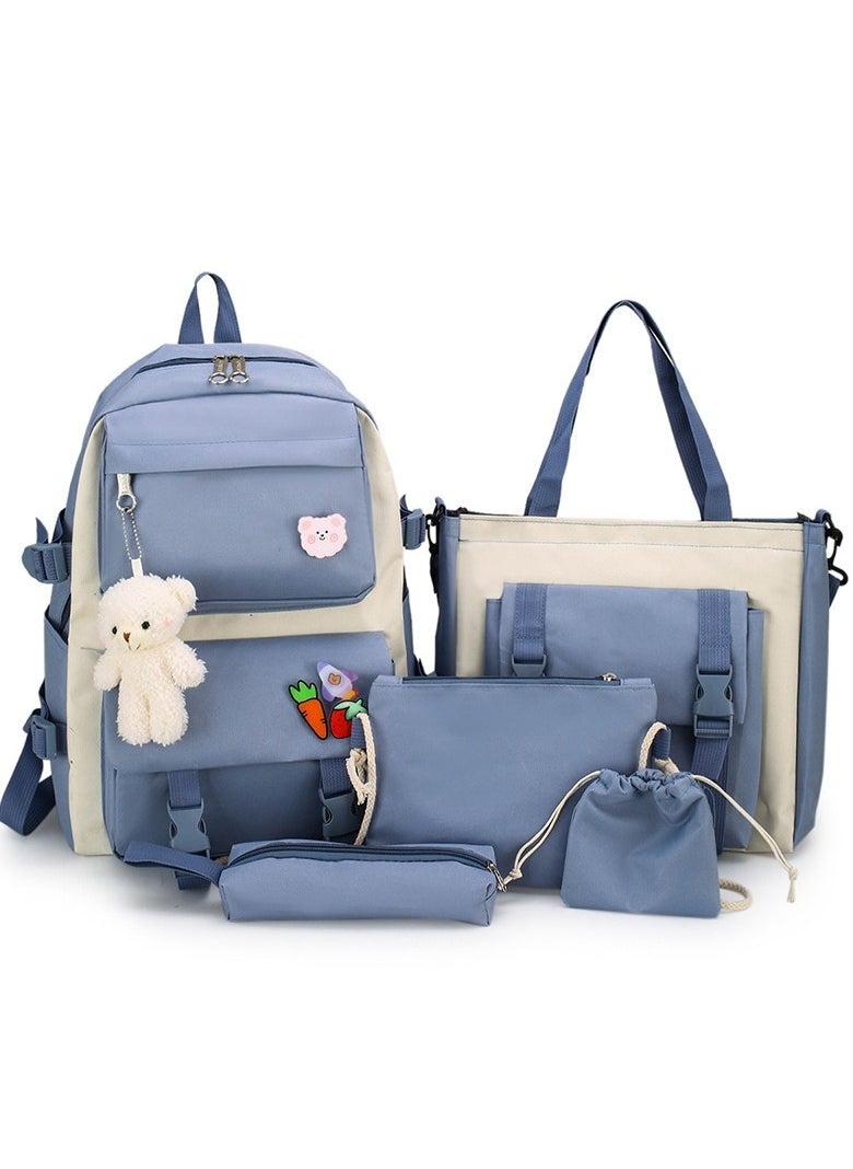 AUTOYSUR 5 Pcs Backpack Set,Kids Backpacks,School Bag for Kids,Back to School Book Bag Backpack for Teen,Cartoon Travel Backpack,Shoulder Bag,Handbag (Blue)  - Image 1
