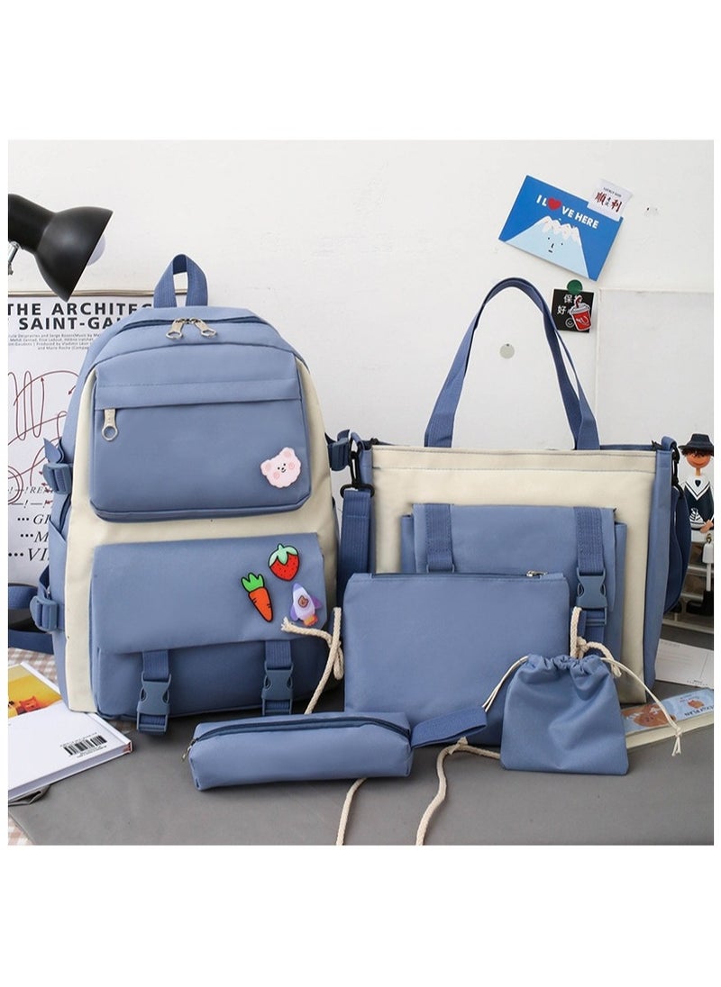 AUTOYSUR 5 Pcs Backpack Set,Kids Backpacks,School Bag for Kids,Back to School Book Bag Backpack for Teen,Cartoon Travel Backpack,Shoulder Bag,Handbag (Blue)  - Image 2