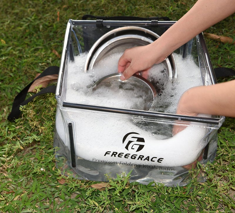 Freegrace Premium Folding Wash Basin - Collapsible Water Sink Container - Lightweight & Durable Transparent Plastic - Wash Dishes Everywhere - Suitable for Camping & Outdoor Activities - Image 2
