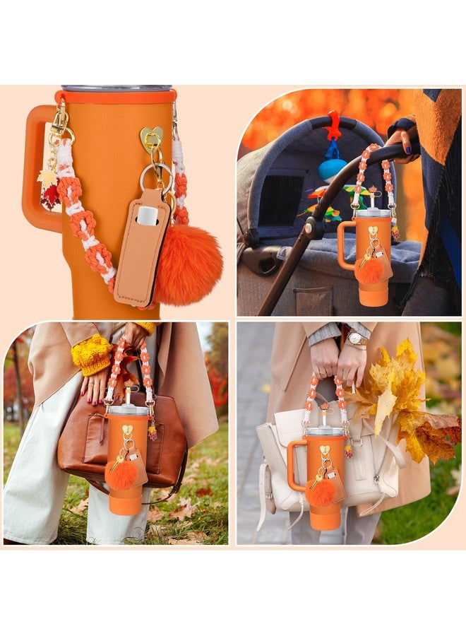 Mity Rain Rain 8Pcs Cup Accessories For Stanley Cup 30Oz 40Oz Tumbler With Handle, Including Water Bottle Handle Strap, Chapstick Holder, Boot, Keychain Charms, Straw Topper Cover Cap For Stanley (Orange)  - Image 5