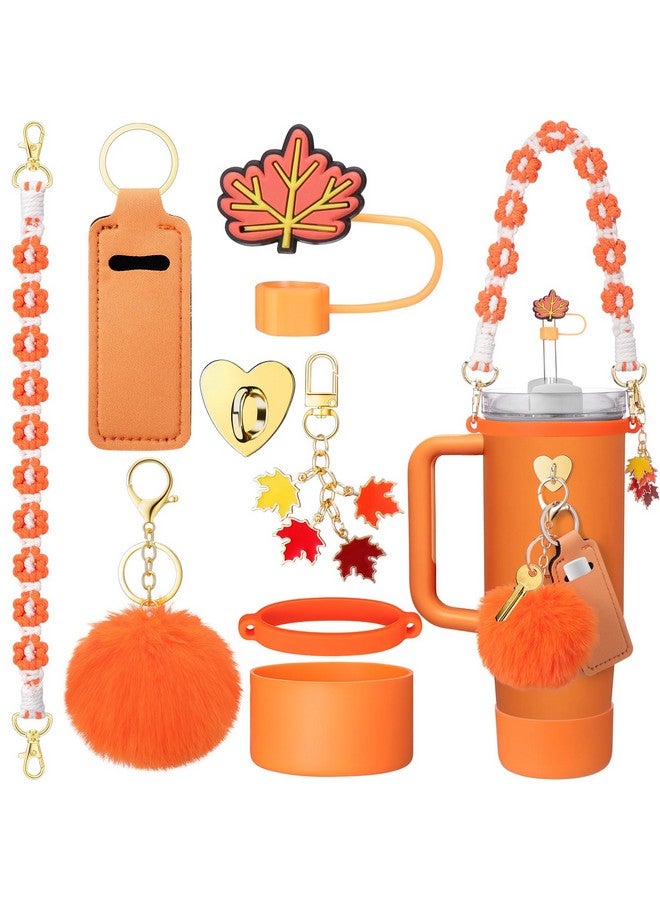 Mity Rain Rain 8Pcs Cup Accessories For Stanley Cup 30Oz 40Oz Tumbler With Handle, Including Water Bottle Handle Strap, Chapstick Holder, Boot, Keychain Charms, Straw Topper Cover Cap For Stanley (Orange)  - Image 1