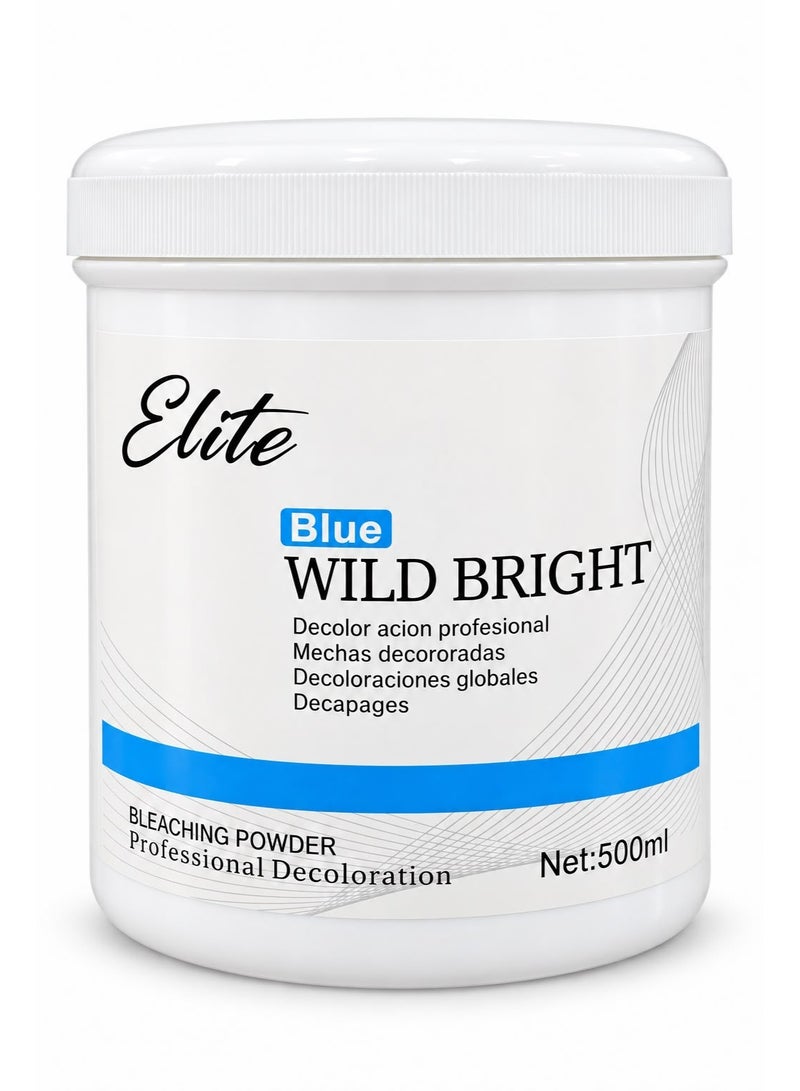 Elite Blue Wild Bright Professional Bleaching Powder 500ml, Hair Lightening and Decoloration Formula for Global Bleaching, Highlights, Balayage and Salon Color Correction Treatments for Hair Stylists