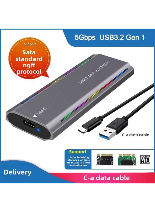 M.2 Solid State USB3.1NGFF & Nvme Protocol Hard Disk Box Type-C RGB Light Aluminum Alloy Mobile Hard Disk Box-Color:Tn07-l-cc (ngff Protocol) Gray  - Image 1