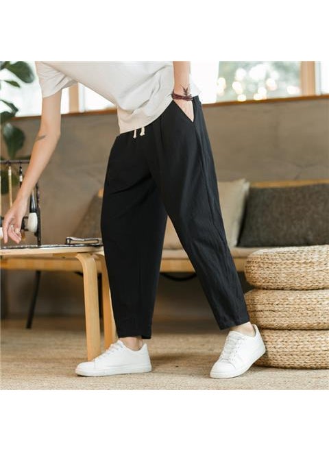 Generic - Mens Summer Cotton Linen Casual Pants, Loose Fit Chinese Style Trousers Creamy-white - Image 1
