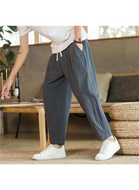 Generic - Mens Summer Cotton Linen Casual Pants, Loose Fit Chinese Style Trousers Creamy-white - Image 1