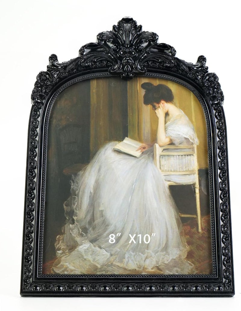 Cuspin 8x10 Black Picture Frame Vintage Frames, Ornate Arched Resin Photo Frame with Real Glass Front, Antique Gothic Picture Frame for Tabletop Display or Wall Hanging, Decorative Home Decor - Image 1