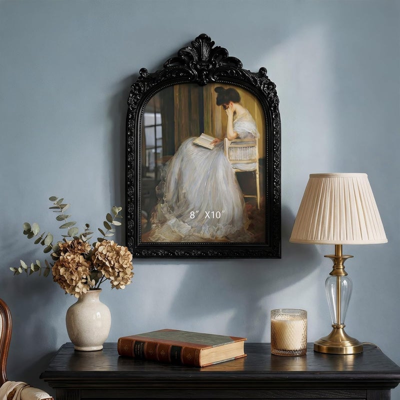 Cuspin 8x10 Black Picture Frame Vintage Frames, Ornate Arched Resin Photo Frame with Real Glass Front, Antique Gothic Picture Frame for Tabletop Display or Wall Hanging, Decorative Home Decor - Image 3