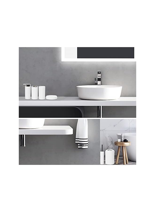 راكسوم مجموعة إكسسوارات، طقم حمام مكون من 6 قطع، يتضمن حامل فرشاة الأسنان، وكوب فرشاة الأسنان، وموزع الصابون، وطبق الصابون، وحامل فرشاة المرحاض، وسلة المهملات. (أبيض) - Image 5