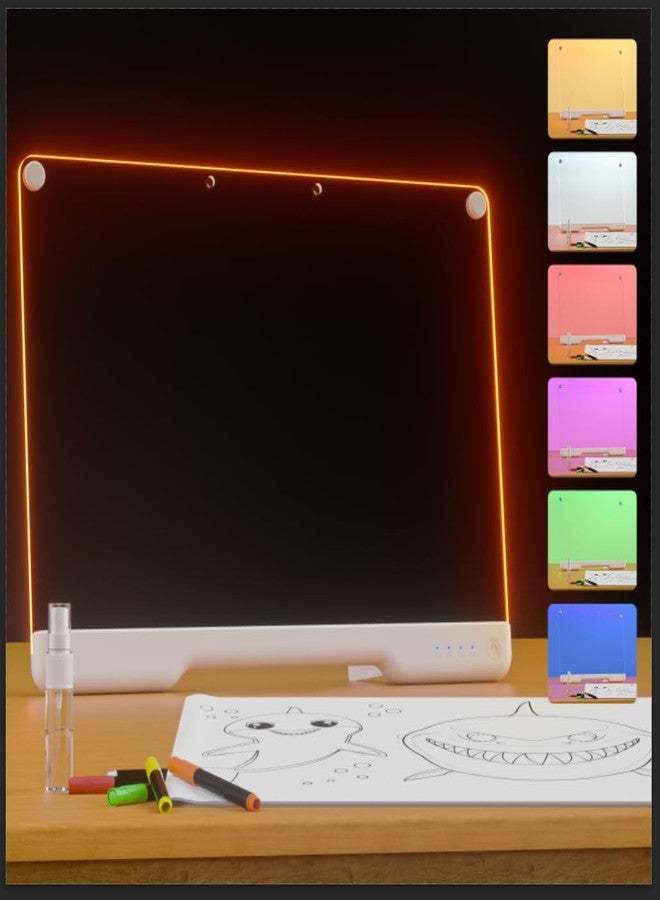 Bailkind LED Note Board with Colors, Portable 16-inch Rechargeable 7 Light Effects Doodle Glow Memo Message Dry Erase Drawing Board for Gift/Classroom/Office/Kids, Built-in Stand, 5 Markers & Sketchbook - Image 3