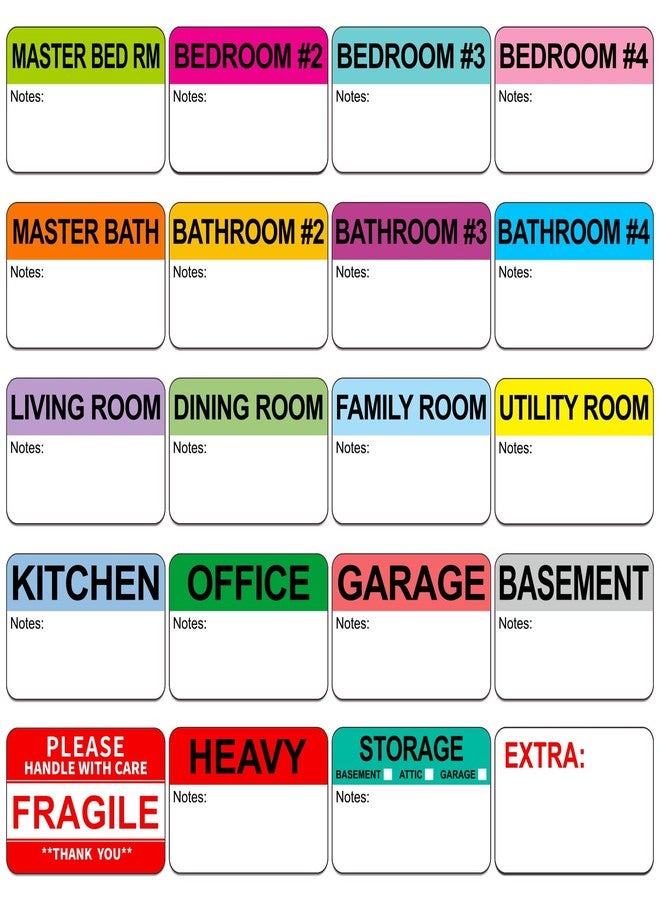 Misofuki Color Coded Moving Labels - 4 Bedroom & 4 Bathroom Labels, 600 Pcs 3"x2" Stickers - Image 1