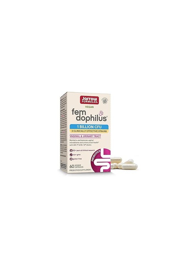 jarrow formulas Fem-Dophilus Probiotics 1 Billion Cfu With 2 Clinically Effective Strains, Dietary Supplement For Vaginal And Urinary Tract Support, 60 Veggie Capsules, 60 Day Supply 