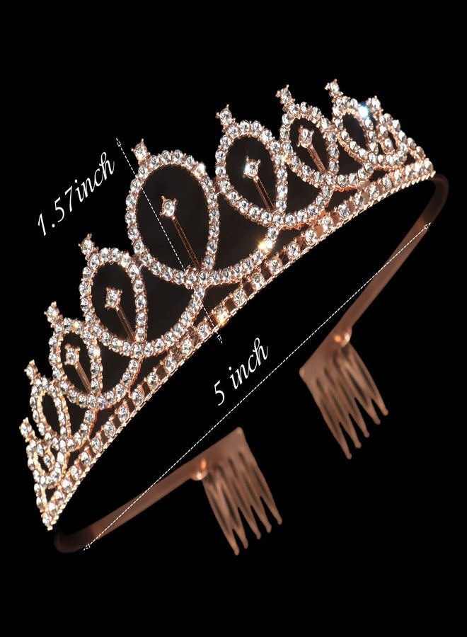 ZOCONE 2 Pack Crystal Rhinestone Bridal Tiara & Birthday Queen Sash , Wedding Crown for Women Flower Girls Birthday Headband Princess Crowns with Comb (Rose Gold) - Image 4