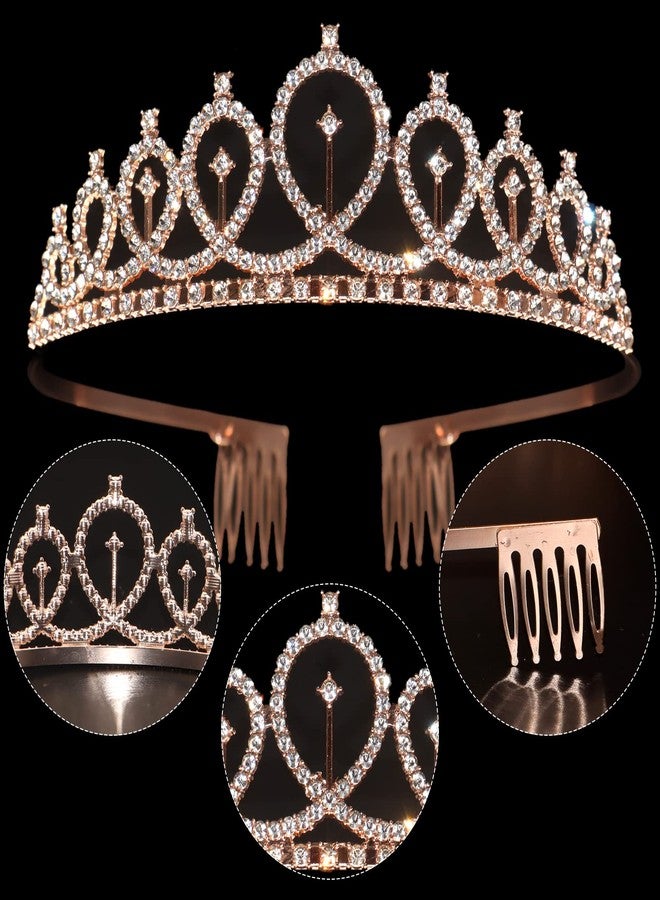 ZOCONE 2 Pack Crystal Rhinestone Bridal Tiara & Birthday Queen Sash , Wedding Crown for Women Flower Girls Birthday Headband Princess Crowns with Comb (Rose Gold) - Image 2