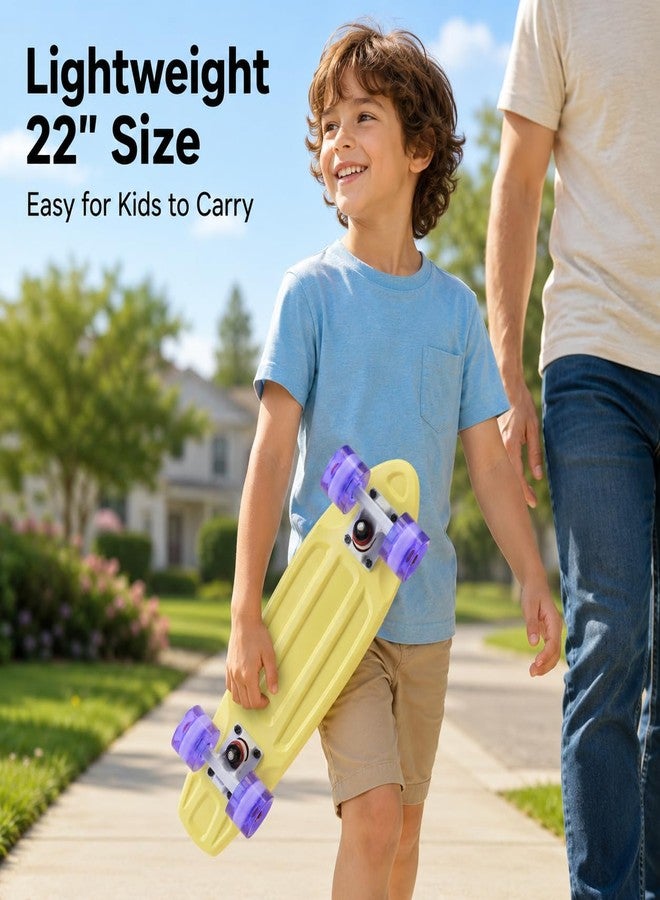 Playshion 22" Mini Cruiser Skateboard for Kids Ages 3+, Beginners (Yellow/Purple) - Image 3