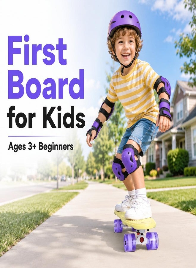 Playshion 22" Mini Cruiser Skateboard for Kids Ages 3+, Beginners (Yellow/Purple) - Image 2