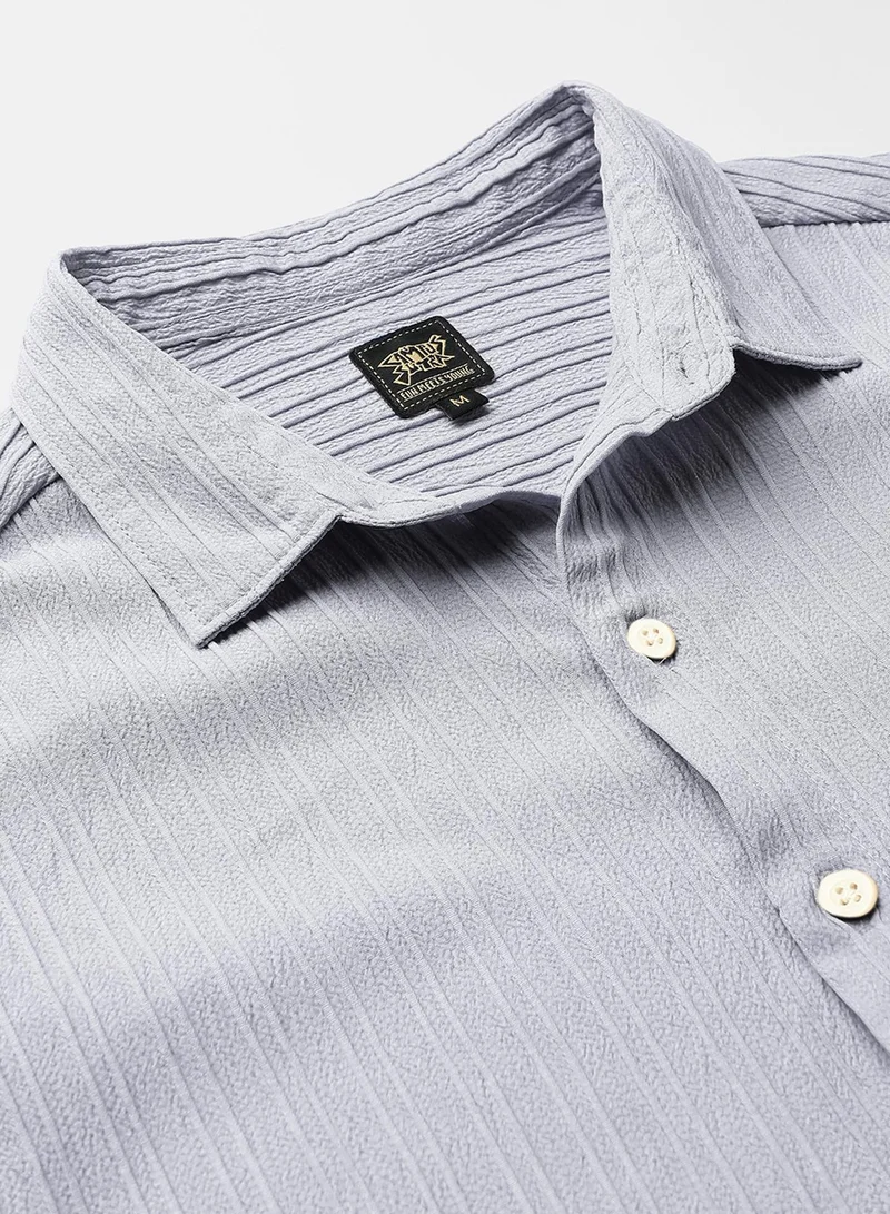 Campus Sutra Men's Moon Grey Self-Design Striped Shirt