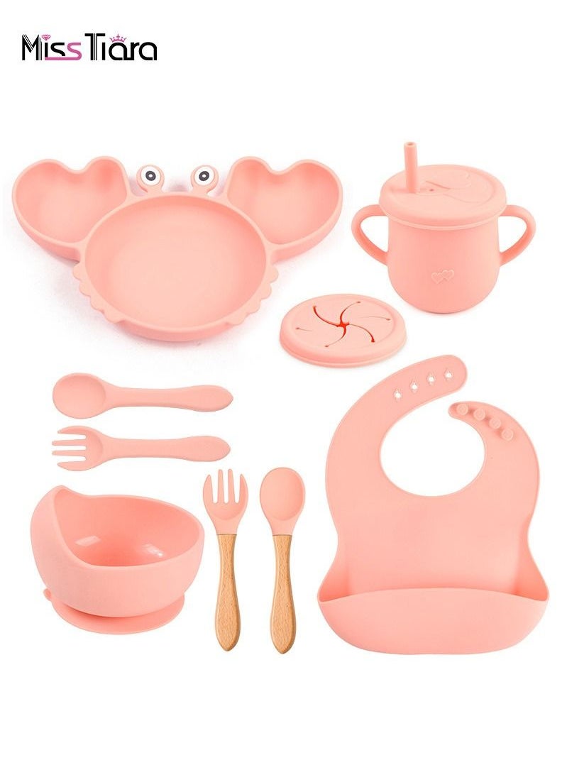 Baby Feeding Set,Silicone Baby Tableware Set Toddler Divider Plate & Bowl with Suction, BPA Free Baby Tableware Set with Adjustable Soft Silicone Bib & Utensils
