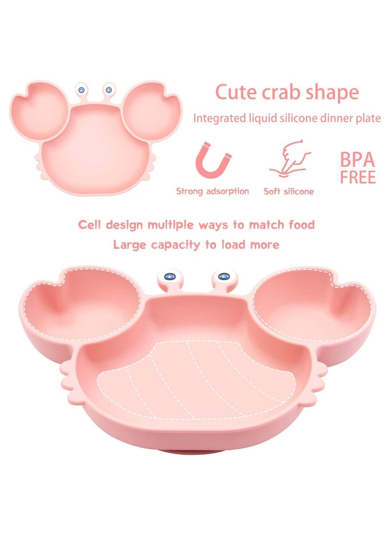 Baby Feeding Set,Silicone Baby Tableware Set Toddler Divider Plate & Bowl with Suction, BPA Free Baby Tableware Set with Adjustable Soft Silicone Bib & Utensils