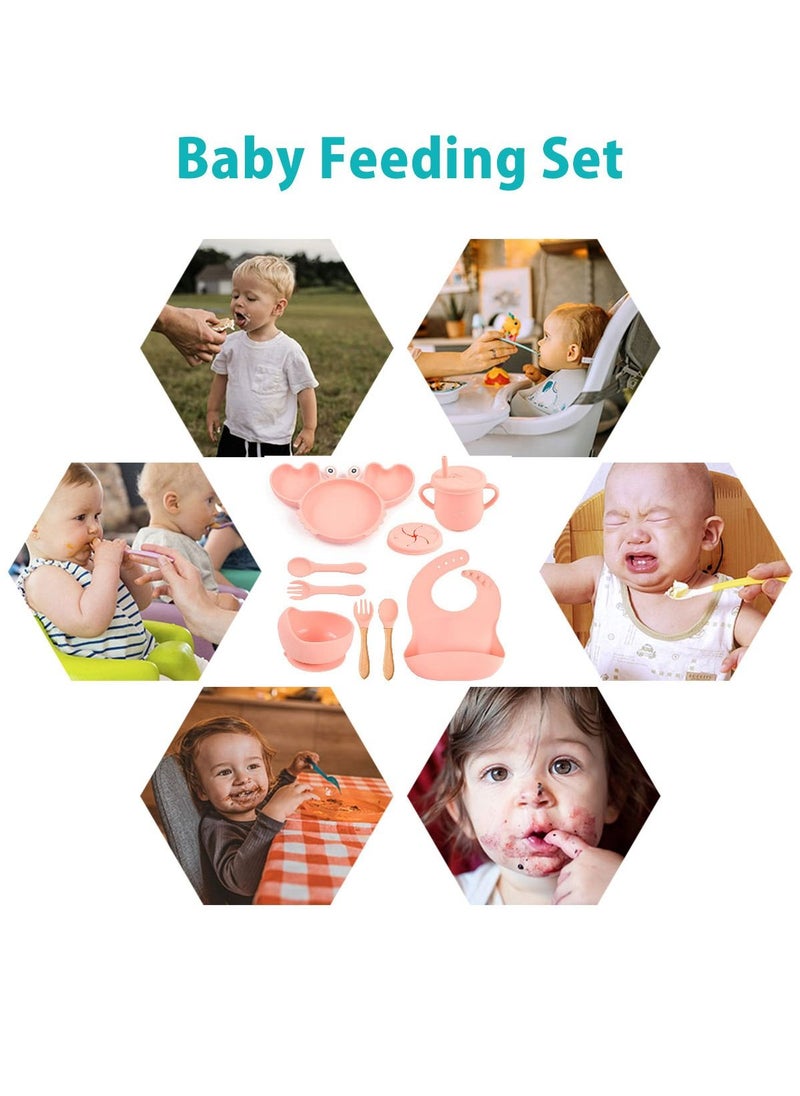 Baby Feeding Set,Silicone Baby Tableware Set Toddler Divider Plate & Bowl with Suction, BPA Free Baby Tableware Set with Adjustable Soft Silicone Bib & Utensils