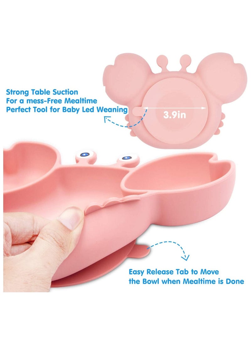 Baby Feeding Set,Silicone Baby Tableware Set Toddler Divider Plate & Bowl with Suction, BPA Free Baby Tableware Set with Adjustable Soft Silicone Bib & Utensils