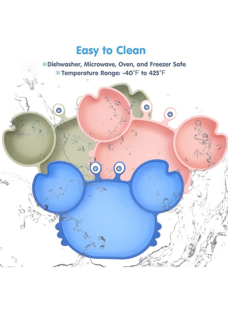 Baby Feeding Set,Silicone Baby Tableware Set Toddler Divider Plate & Bowl with Suction, BPA Free Baby Tableware Set with Adjustable Soft Silicone Bib & Utensils