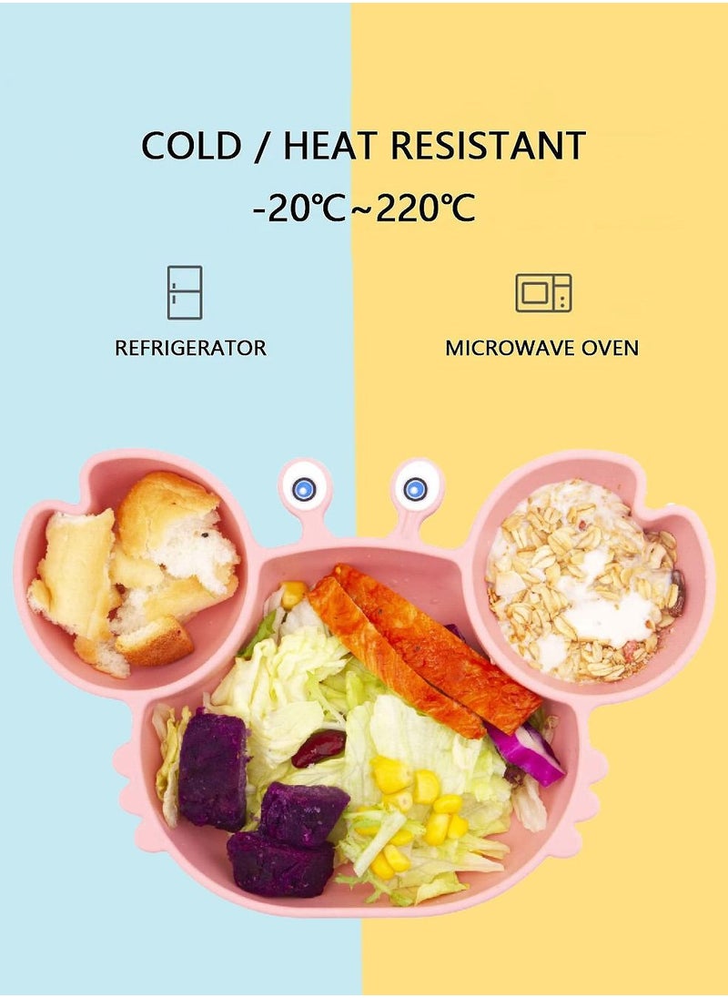 Baby Feeding Set,Silicone Baby Tableware Set Toddler Divider Plate & Bowl with Suction, BPA Free Baby Tableware Set with Adjustable Soft Silicone Bib & Utensils
