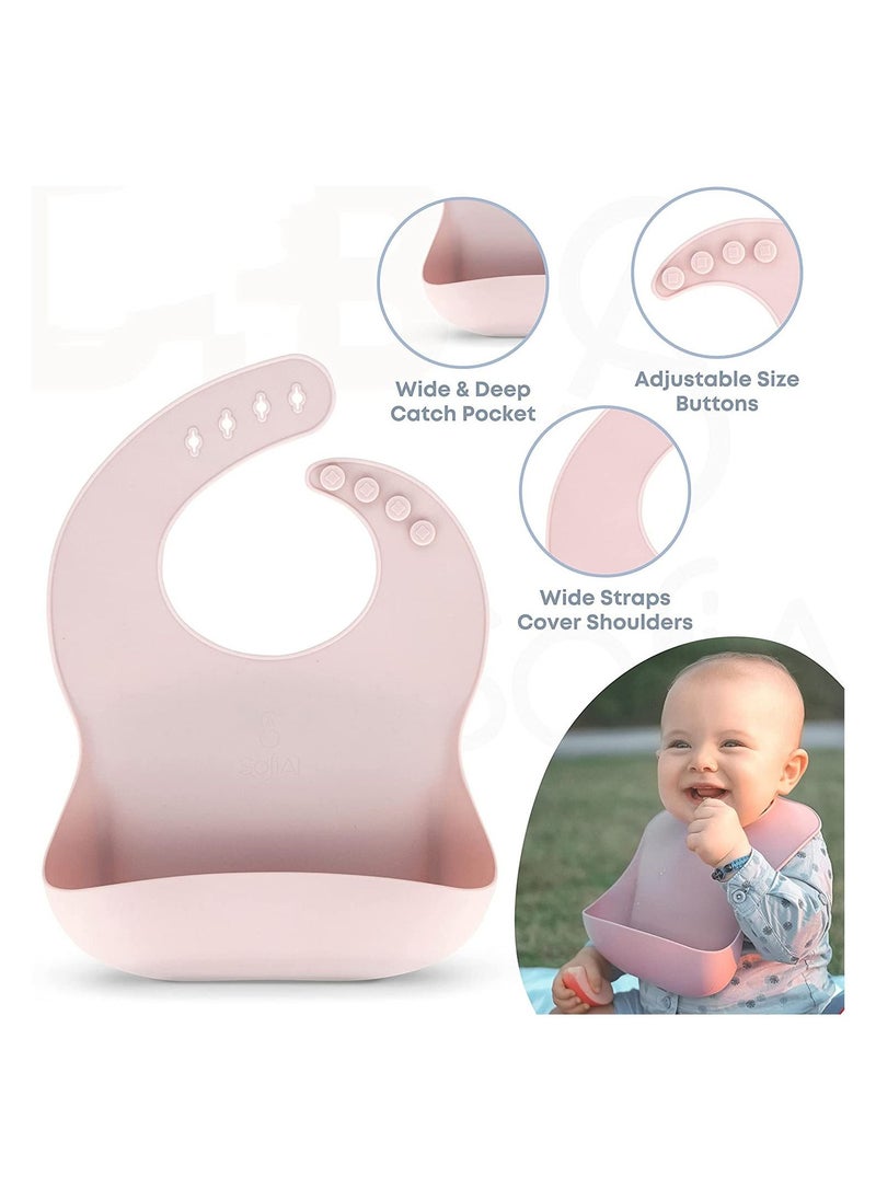 Baby Feeding Set,Silicone Baby Tableware Set Toddler Divider Plate & Bowl with Suction, BPA Free Baby Tableware Set with Adjustable Soft Silicone Bib & Utensils