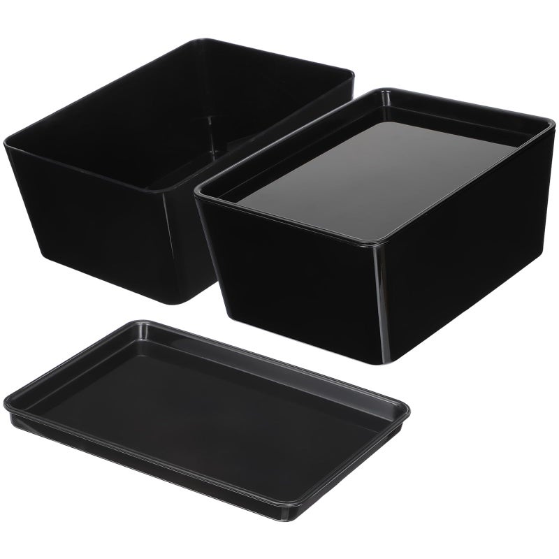 JOUTYFOR 2 Pcs Storage Bins With Lids Multipurpose Stackable Plastic Containers for Home and Office Organization (5 x 7 inches, Black) - Image 1