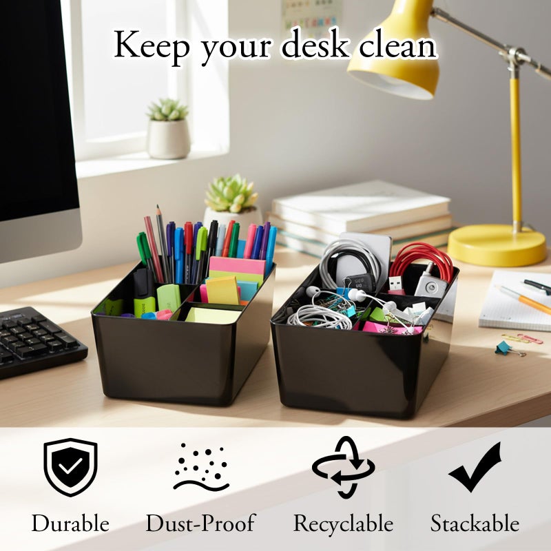 JOUTYFOR 2 Pcs Storage Bins With Lids Multipurpose Stackable Plastic Containers for Home and Office Organization (5 x 7 inches, Black) - Image 4