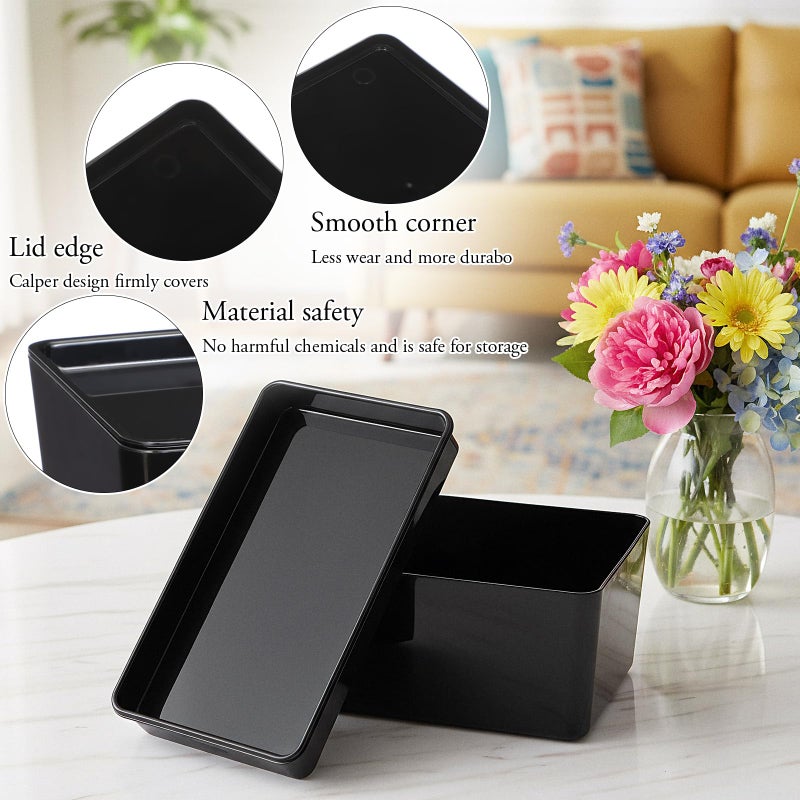 JOUTYFOR 2 Pcs Storage Bins With Lids Multipurpose Stackable Plastic Containers for Home and Office Organization (5 x 7 inches, Black) - Image 3