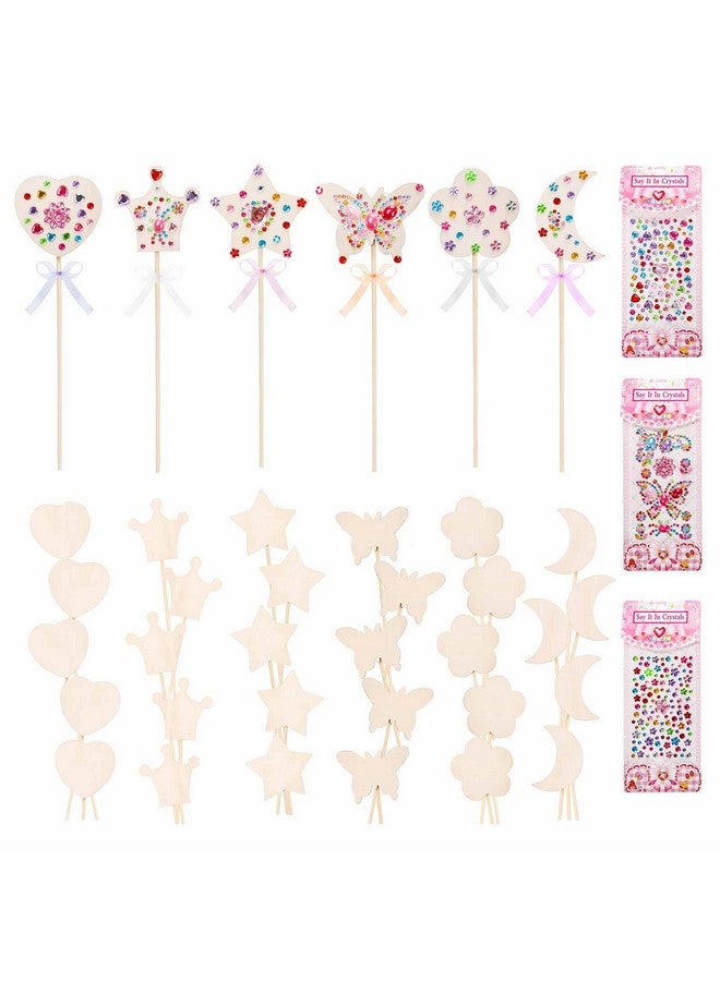 Frcctre 36 Pieces Princess Fairy Wands Kit Make Your Own Princess Wand Diy Art Craft Magical Wand Include 36 Pcs 6 Styles Unfinished Wooden Princess Wand 36 Pcs Ribbons 3 Pcs Gem Stickers - Image 1