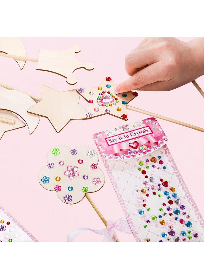 Frcctre 36 Pieces Princess Fairy Wands Kit Make Your Own Princess Wand Diy Art Craft Magical Wand Include 36 Pcs 6 Styles Unfinished Wooden Princess Wand 36 Pcs Ribbons 3 Pcs Gem Stickers - Image 4
