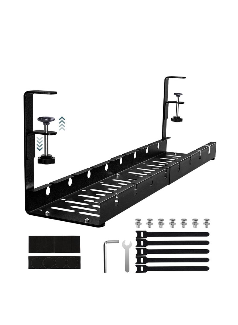 Adjustable Under Desk Cable Tray with Clamp – No Drill Wire Basket for Office, Metal Cord Organizer for Computer u0026 Power Cables - Image 1